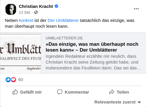 Christian Kracht auf Facebook über Der Umblätterer (2022)